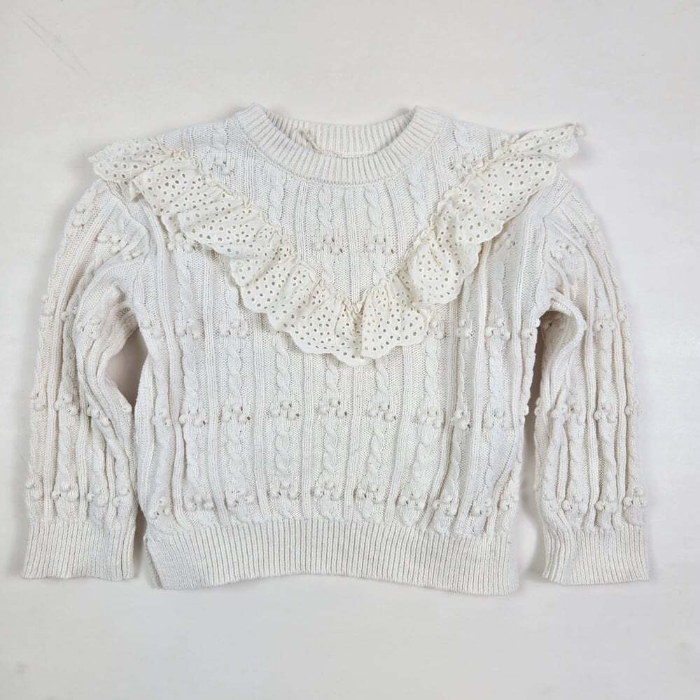 Zara Cream Cable-Knit Sweater 2-3Y Eyelet Ruffle Cottage Core Neutral Minimalist